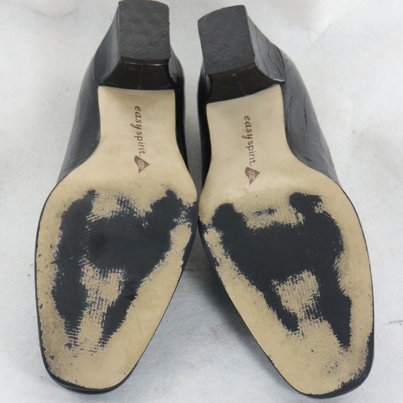 Easy Spirit Shoes Easyspirit Black Croc Embossed Leather Heels